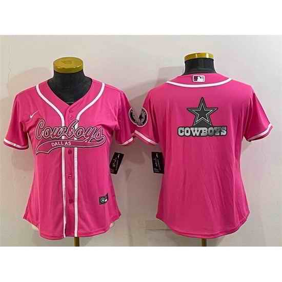 Women Dallas Cowboys Pink Team Big Logo With Patch Cool Base Stitched Baseball Jersey
